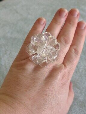Vintage Clear Crystal Flower Goldtone Adjustable Cocktail Ring